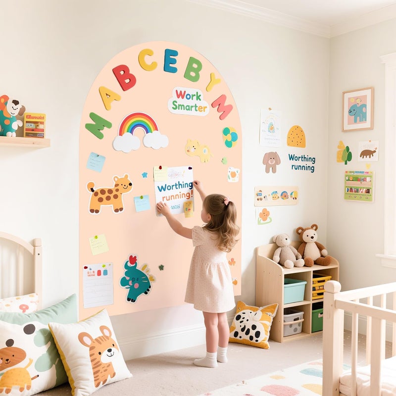 WUPIOS Magnetic Wall Decal Magnetic Chalkboard Decal Play Wall Milk Tea 40x32 Inch Self Adhesive Magnet Wallpaper Sticker with Letters and Color Liquid Chalk for Playroom School Home - Image 3
